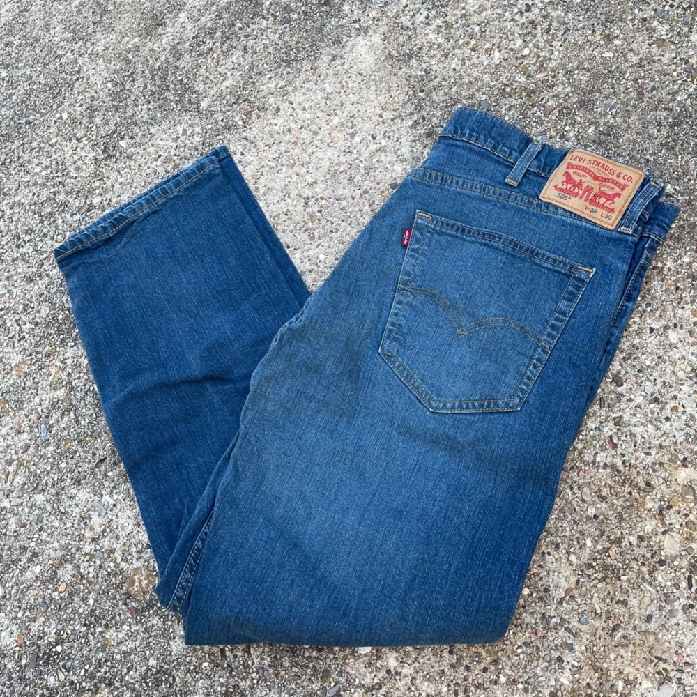 Levis 505 Regular Fit Jeans Mens 38x30 Medium Wash Blue Straight Leg Denim - Picture 3 of 8